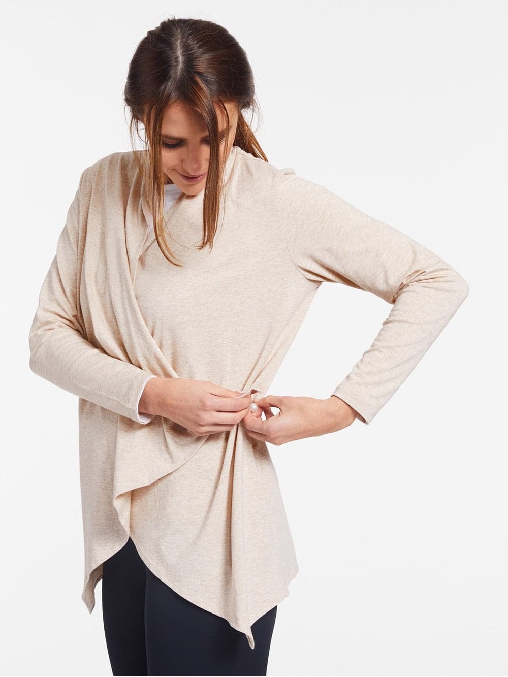 Solbari Luxe Sun Wrap Cardigan UPF 50+ Bamboo Cotton Thumbholes Beige XS